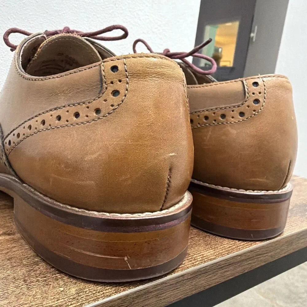 Johnston & Murphy Tan Leather Wingtip Oxfords with Burgundy Laces